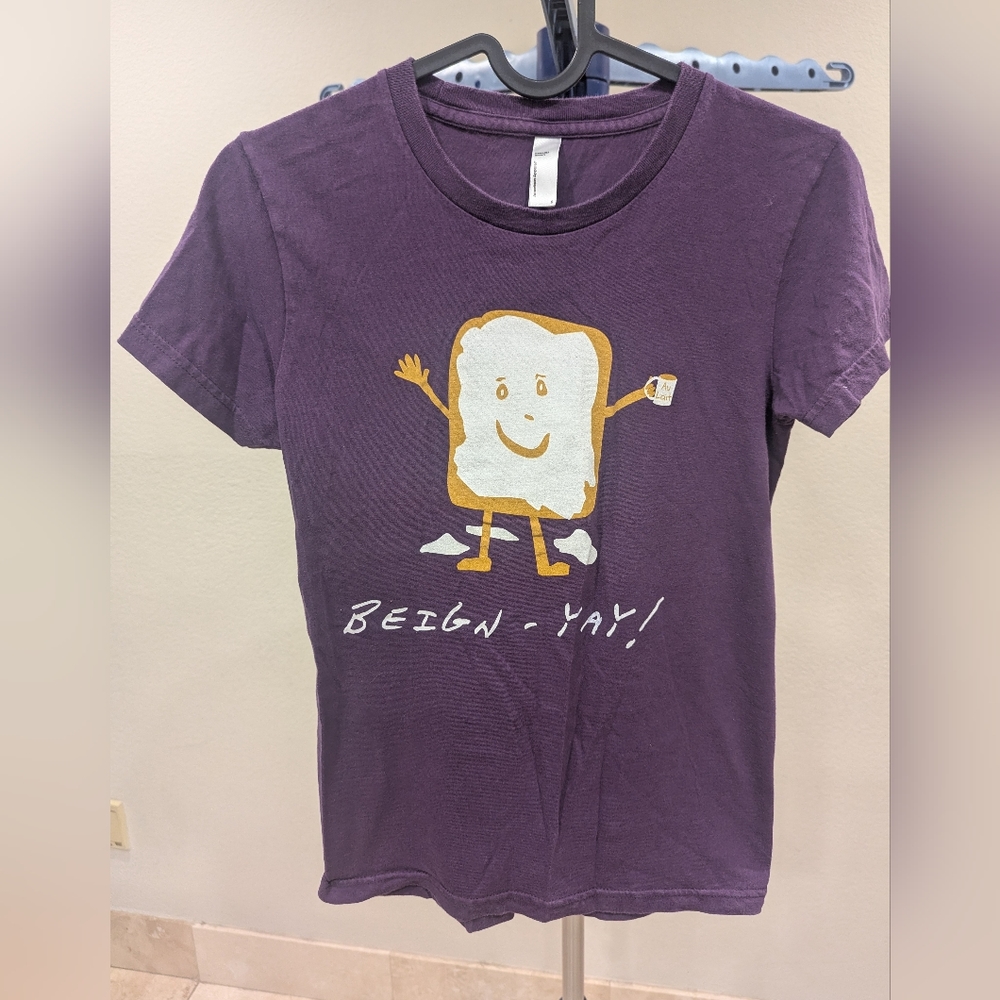 Begin-Yay! Smiley Face Powdered Beignet T-shirt Purple Women's S